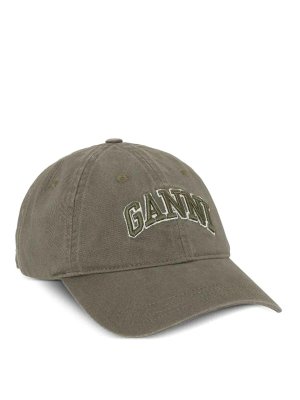 GANNI: hats & caps - Washed Cotton Canvas Cap Emb Kalamata