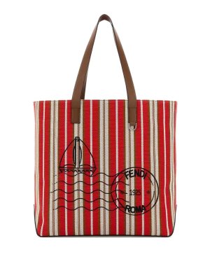 FENDI: totes bags - Shopping Bag M Canvas Stripes Rosso