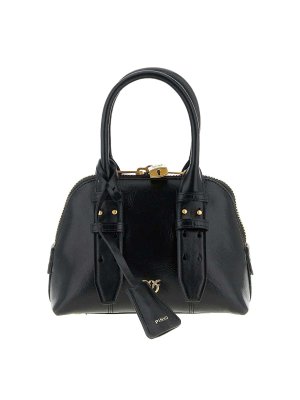 Pinko: bowling bags - Bowling Bag Zip Mini Pelle Nap Nero