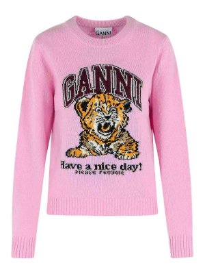 GANNI: crew necks - Pink Wool Blend Sweater