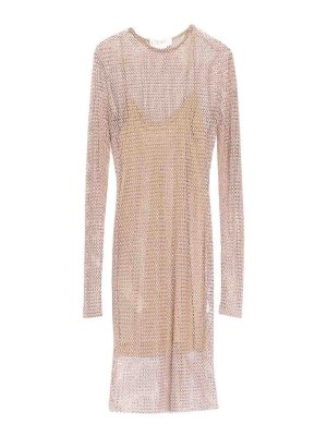 GENNY: knee length dresses - Pearl and crystal mesh dress