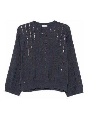 BRUNELLO CUCINELLI: Strickpullover mit Rundhalsausschnitt - Rundhalspullover - Blau