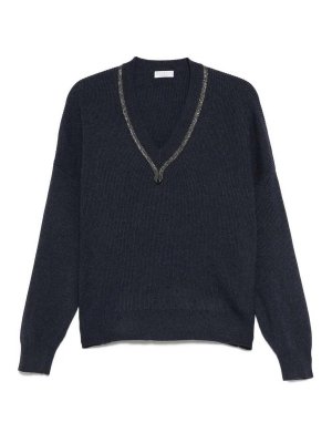 BRUNELLO CUCINELLI: Strickpullover mit Rundhalsausschnitt - Rundhalspullover - Dunkelblau