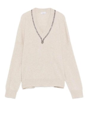 BRUNELLO CUCINELLI: Strickpullover mit Rundhalsausschnitt - Rundhalspullover - Beige
