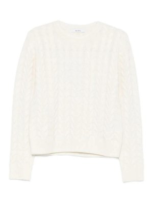 Max Mara: Suéteres con cuello pico - Suéter Cuello Redondo - Blanco