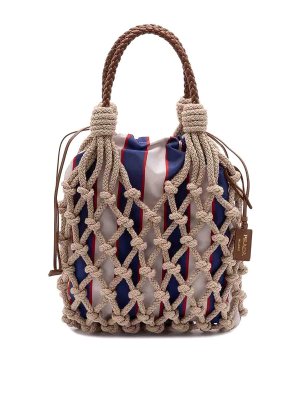 PRADA: totes bags - `` Nou` Cotton And Leather Handbag