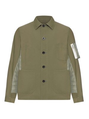 Sacai: casual jackets - Cotton Jacket With Nylon Details Applied