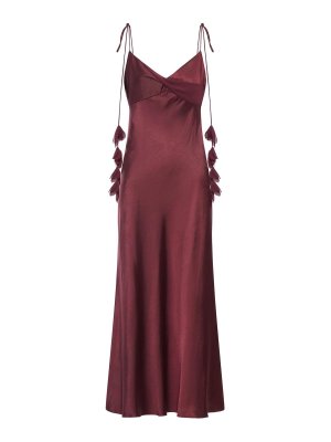 Self Portrait: knee length dresses - Burgundy Satin Flower Midi Dress