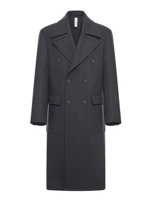 HEVO: knee length coats - Double-Breasted Herringbone Coat