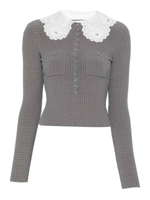 Self Portrait: Strickpullover mit Rundhalsausschnitt - Rundhalspullover - Grau