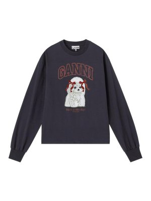 GANNI: Strickpullover mit Rundhalsausschnitt - Rundhalspullover - Schwarz