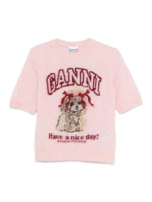 GANNI: Camisetas - Camiseta - Color Carne Y Neutral