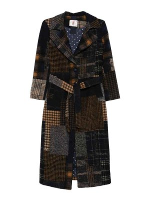 BYE: knee length coats - Patchwork Design Wool Coat