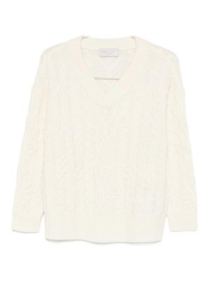 ERMANNO FIRENZE: Strickpullover mit V-Ausschnitt - V-Pullover - Beige