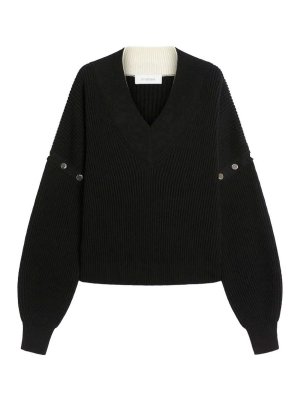 SPORTMAX: Suéteres con cuello pico - Suéter Con Cuello De Pico - Negro