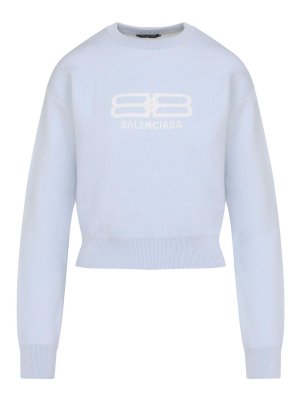 BALENCIAGA: Strickpullover mit Rundhalsausschnitt - Rundhalspullover - Blau