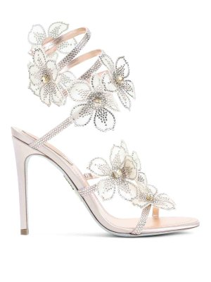 RENE CAOVILLA: sandali - Sandali in pelle con fiori di pesca