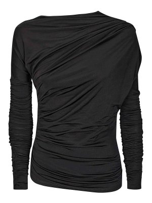 GANNI: Tops & Tank tops - Shiny Jersey Ruched Top