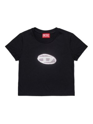 DIESEL: t-shirt - T-shirt con logo in metallo