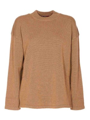 Max Mara: Strickpullover mit Rundhalsausschnitt - Rundhalspullover - Braun