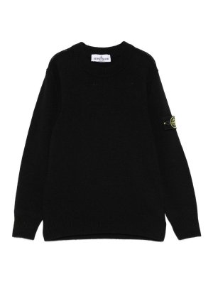Stone Island Junior: Strickpullover mit Rundhalsausschnitt - Rundhalspullover - Schwarz