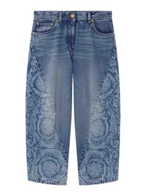 VERSACE: straight leg jeans - Barocco Motif Cropped Jeans