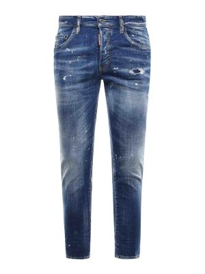 DSQUARED2: straight leg jeans - Medium Spots Stretch Denim Jeans