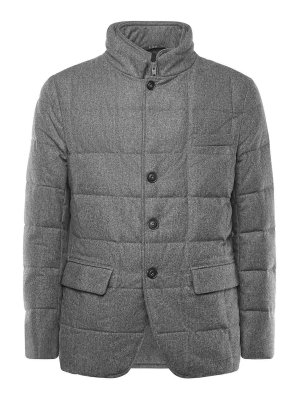 FAY: giacche imbottite - Piumino Corto In Flanella Di Lana Cardata