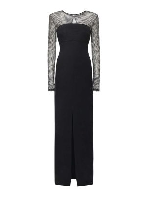 GENNY: maxi dresses - Long Dress With Mesh Sleeves And Rhinestones