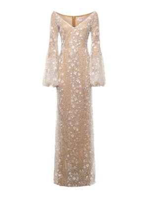 GENNY: maxi dresses - Long Lace Dress With 3D Flowers