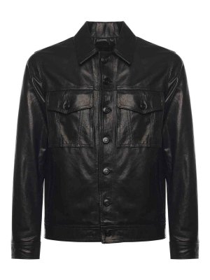 GIULIANO GALIANO: Vestes en cuir - Blouson En Cuir - Noir