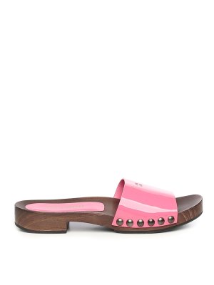 MIU MIU: mules shoes - Patent Leather Clogs With Logo