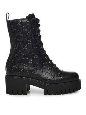 GUCCI: boots - Gg Leather Lace-Up Ankle Boot