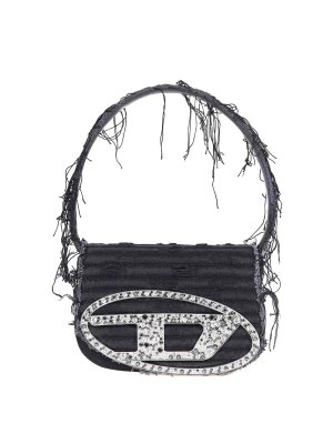 DIESEL: shoulder bags - 1Dr Bag In Black Canvas With Applied Crystals