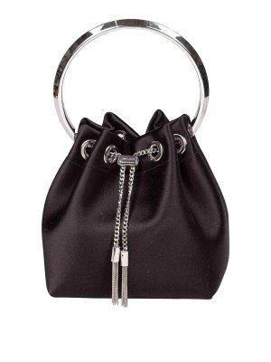 JIMMY CHOO: totes bags - Bon Bon Fuq Handbag In Black Satin