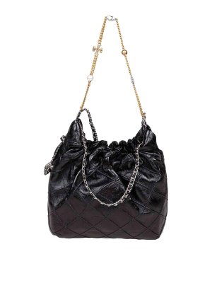 TORY BURCH: shoulder bags - Fleming Mini Hobo Bag In Black Nappa Leather