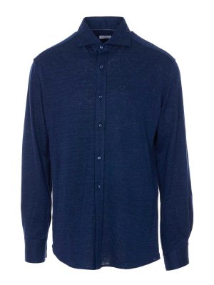 BRUNELLO CUCINELLI: shirts - Blue Shirt With Frontal Buttons Closure