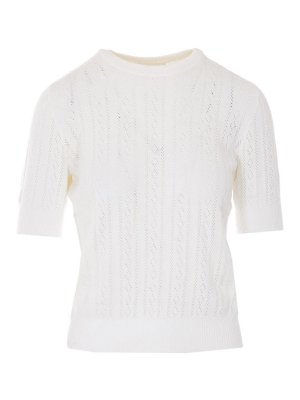 LISA YANG: Strickpullover mit Rundhalsausschnitt - Rundhalspullover - Weiß