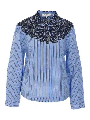 SEA NEW YORK: shirts - Light Blue Maella Stripe Shirt