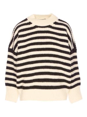 ESSENTIEL ANTWERP: crew necks - White And Brown Jacquie Sweater