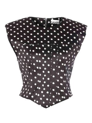 GANNI: Tops & Tank tops - Black Printed Dots Print Top