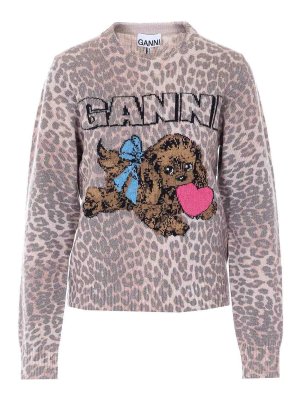 GANNI: Suéteres con cuello pico - Suéter Cuello Redondo - Marrón