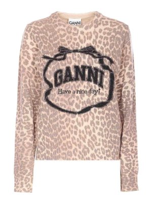 GANNI: Suéteres con cuello pico - Suéter Cuello Redondo - Marrón