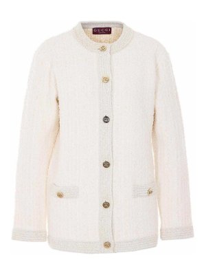 GUCCI: crew necks - White Boucle Caridgan