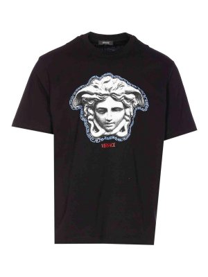 VERSACE: t-shirt - T-shirt con grafica Medusa in rilievo