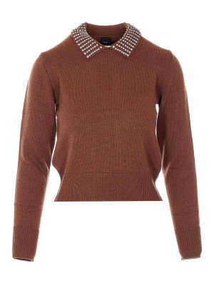 Pinko: Suéteres con cuello pico - Suéter Cuello Redondo - Marrón