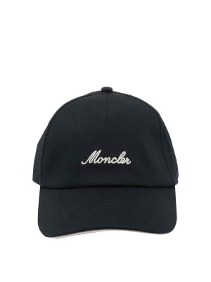 MONCLER: hats & caps - Black Logo Baseball Cap