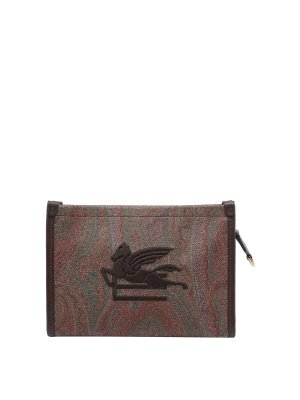 ETRO: clutches - Brown Pegaso Arnica Pouch