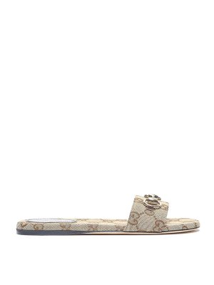 GUCCI: sandals - Beige Horsebit Gg Slide Sandals
