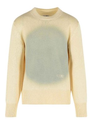 MM6 MAISON MARGIELA: crew necks - Yellow Knitwear Crew-Neck With Grey Print